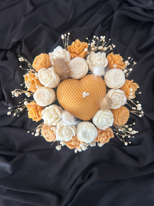 Bouquet coeur monoï pêche